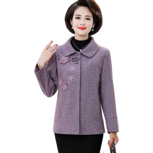 Middle-aged Mothers Womens Blended Woolen Jacket 2021 Autumn Fashion Thin Woolen Coat Women Basic Coat Female Outerwear Tops