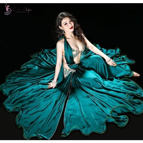 High grade Belly Dance Costume Set Women Maxi Dancing Skirts Professional Outfit 4pcs Bra+Skirt+Underpant+Belt Outfit