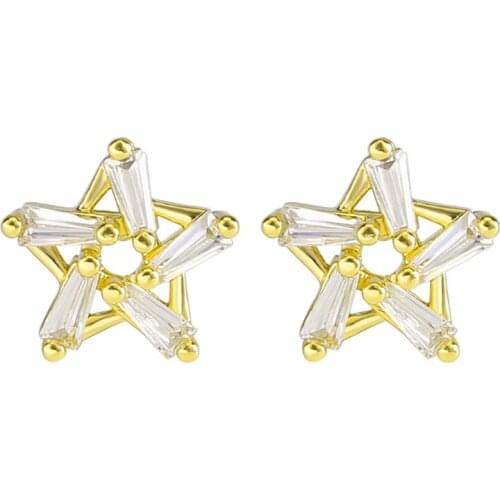 1Pair Korean Version Fashion Simple Five-pointed Star Micro-set Zircon Copper Earrings with Earrings Anti-allergic Accessories