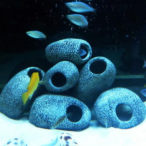 1pc Aquarium Cichlid Stone Ceramic Rock Cave Aquarium Fish Tank Pond Shrimp Breeding Ornament Decor Acc Decorative Marbles