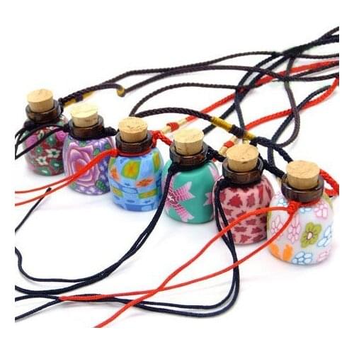 2ml Fashion Flower Painting Polymer Clay Perfume Pendant Necklace MINI Glass Scented Bottle Jewelry Gift for Girls 10pcs/lot
