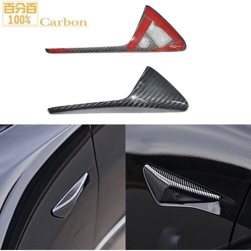 2PCS Car Trim 3 Side Exterior Auto Camera Body Decoration Easy Install Carbon Fiber Molding Protection Cover For Tesla Model X/S