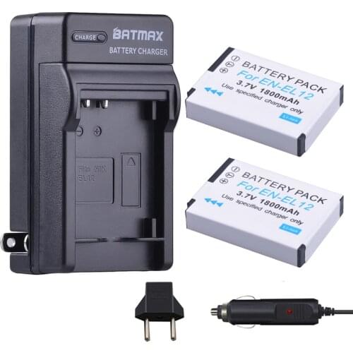 2 Packs EN-EL12 EL12 Battery + Charger Kits for Nikon Coolpix AW100 AW110 AW120 S9500 S9300 S9200 S9100 S8200 S8100 S6300 P330