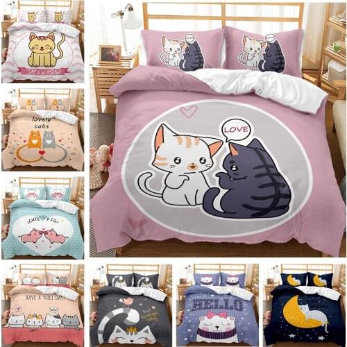 3D Cartoon Printing Duvet Cover Cute Cat Quilt Cover Twin Full Queen King Size Bedding Set Bed Linen Bedclothes Home Textile