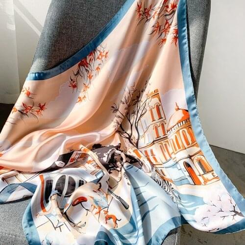 Brand silk scarf women 70*70cm New print fashion scarves small squares head scarf women shawl bag spring decorative scarves