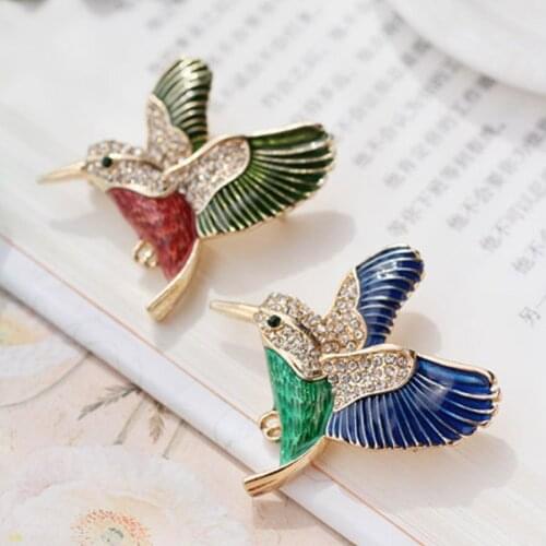 2017 Fashion Jewelry Enamel Pins Metal Crystal Rhinestone Hummingbird Brooch Broches Vintage Animal Bird Brooches For Women Men