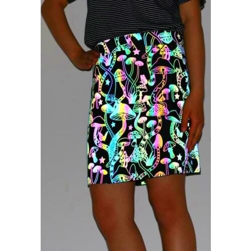 Black Fashion Luminous Reflective Women Mini Skirts Sexy High Waist Midi A line Skirt for Girls Plus Size Female Short for Night