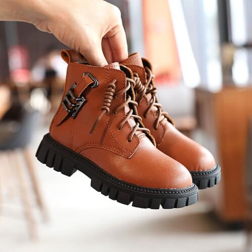 Kids Buckle Casual Shoes For Boys Girl Zip Ankle Boots Leather Round Toes Child 2021 Autumn School Uniform Lace-Up Boot 26-36