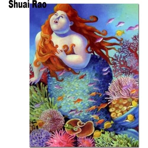 Fat lady diamond painting full round mosaic 5d cartoon mermaid picture of rhinestone cross stitch Embroidery Handmade portrait