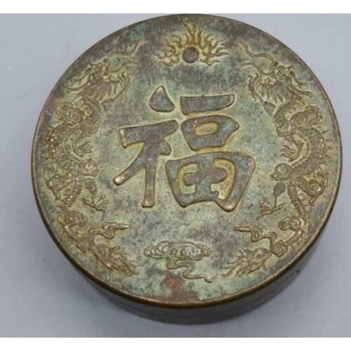 China brass two dragon play bead ink box crafts statue