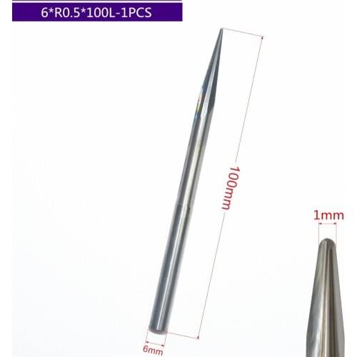6mm*R0.5*100L,1pcs,Free shipping Taper Ball nose End Mill,CNC milling Cutter,Solid carbide tool,woodworking router bit