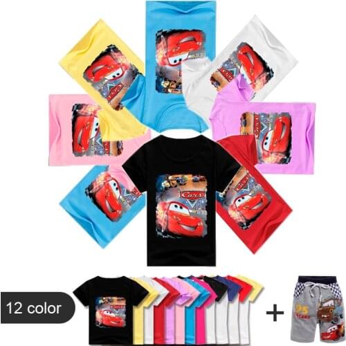 Summer Baby Boy Clothes Sets Kid Cartoon Pixar Cars Lightning McQueen Children Girl Short Sleeve Top T Shirts Shorts 2PCS Suits