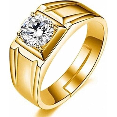 Fashion Men Ring 925 Silver Jewelry with Zircon Gemstone Gold Color Open Finger Rings for Wedding Party Gift Ornaments Wholesale