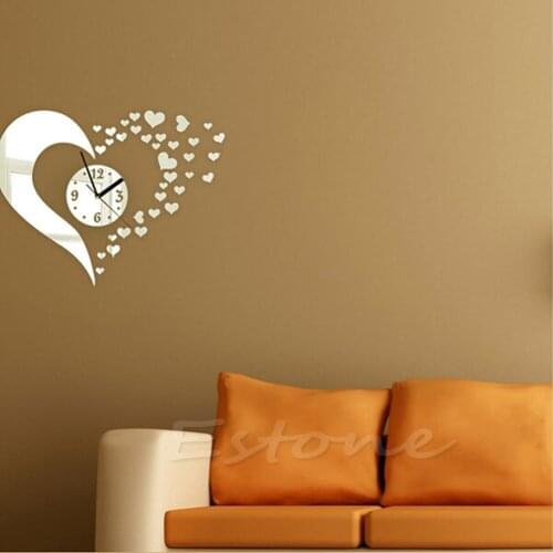 Fashion DIY Wall Clock 3D Love Sticker Home Modern Living Room Decor Love Mirror