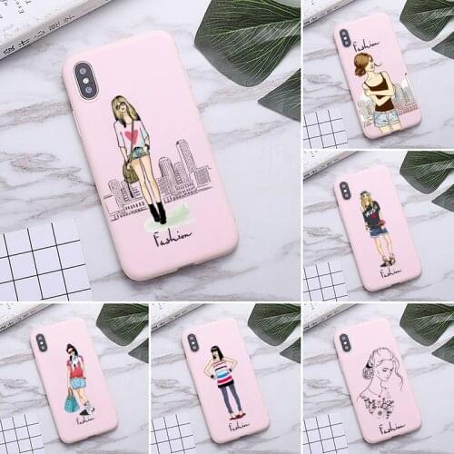 Parisian fashion girls Phone Case for iPhone 12 mini 11 Pro Max X XR XS 8 7 6s Plus Matte Candy Pink Silicone Cases