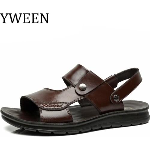 YWEEN 2021 New Mens Summer Shoes Large Size Sandals Men Open Toe Beach Shoes Buckle Strap Soft Leather Sandals For Man