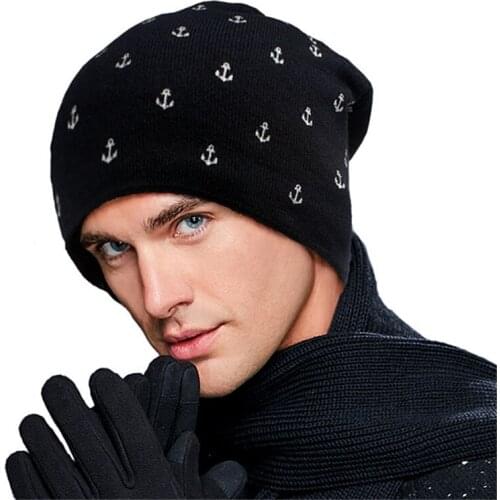 Mens Winter Pullover Cap Warm Lining Knitted Woolen Hat Male Leisure Cashmere Knitting Adult Beanie Hat Adjustable B-9370