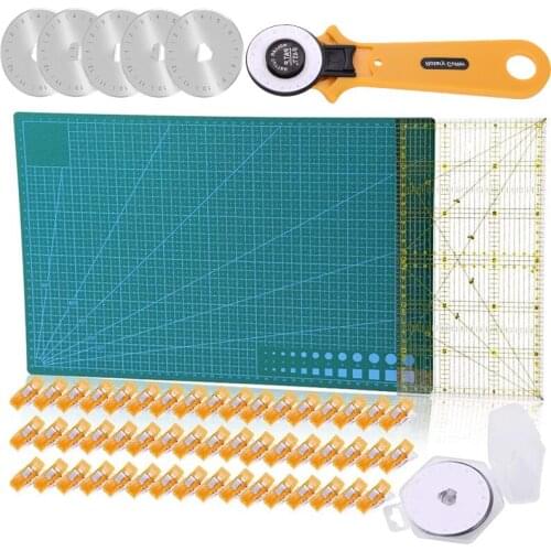 LMDZ 45 mm Rotary Cutter Set Fabric Cutter A3 Self Healing Cutting Mat Acrylic Ruler 5Pcs Replacement Blades Sewing Clips Craft
