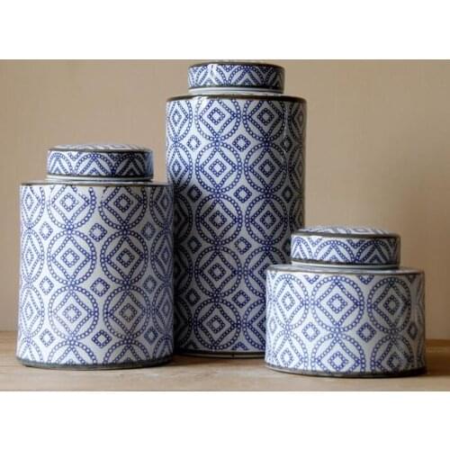 Three pieces set classical Chinese home decor blue and white Porcelain Ceramic Vase Temple Jar Ginger Jars