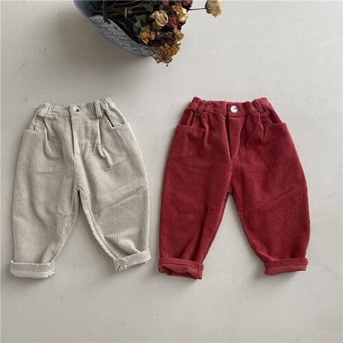 2021 New Autumn Winter Korean Style Unisex Kids Corduroy Trousers Solid Color Baby Children Casual Cotton Pants