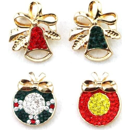 Newest Snap Buttons Charm Jewelry 18mm Buttons High Quality Gold Rhinestone Christmas Bell Design Snaps Buttons Wholesale