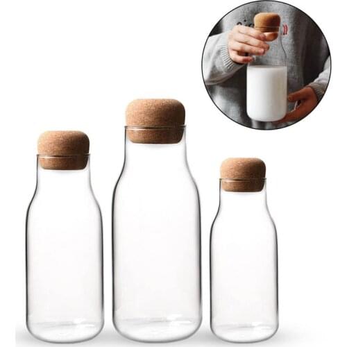 New Cork Glass Bottle Heat Resistant Milk Juice Bottle Transparent Storage Can Sealed Tea Coffee Storage Tank Dropshipping