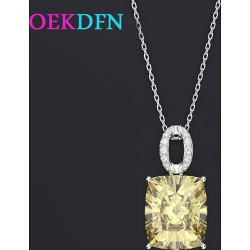OEKDFN 100% 925 Sterling Silver Necklaces Created Moissanite Citrine Sapphire Gemstone Pendant Necklace Fine Jewelry Wholesale