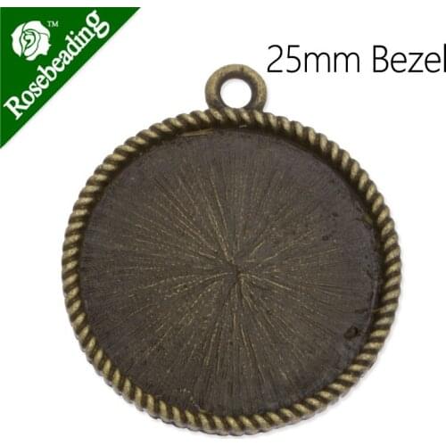 25mm Antique Bronze Plated Pendant trays,pendant bezel/blank,outer size 28x32mm,fit 25mm round cabocon,sold 20pcs/lot-C3550