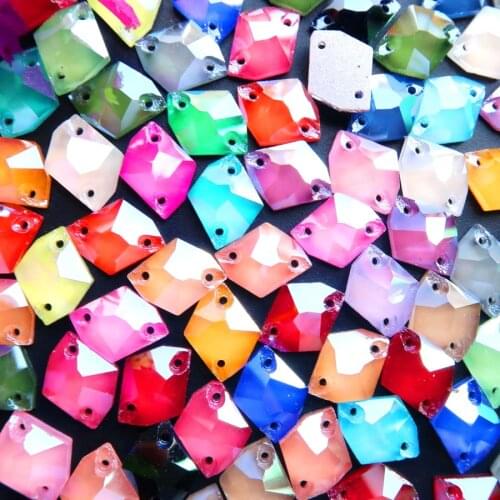 Rhombus diamond shape jelly candy glass Crystal flatback with two holes Sew on crystals beads garment wedding dress bags diy