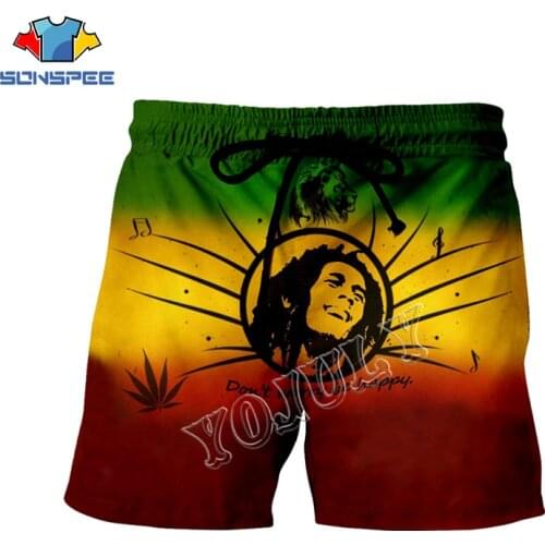 SONSPEE Rock Singer Bob Marley 3D Print Funny Fashion Casual Short Pants Summer Men Board Shorts Unisex Swimming Shorts