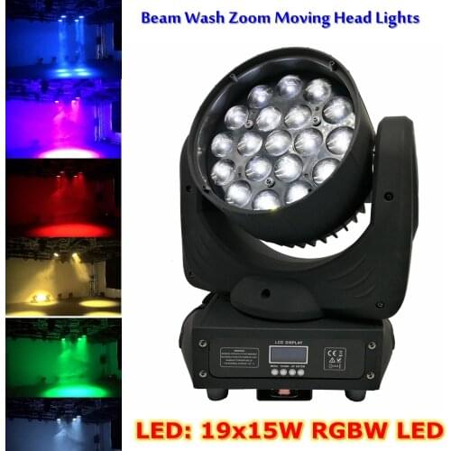 LED Moving Head Lights 19X15W RGBW Professional Stage Lights 4-60 Degree Zoom DJ DMX Disco Beam Wash Party Effect Lighting