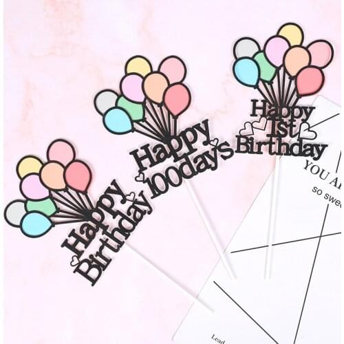 1st Happy Birthday Cupcake Topper 100 Days Colorful Balloons Cake Topper For Kids Birthday Party Cake Decorations Baby Shower