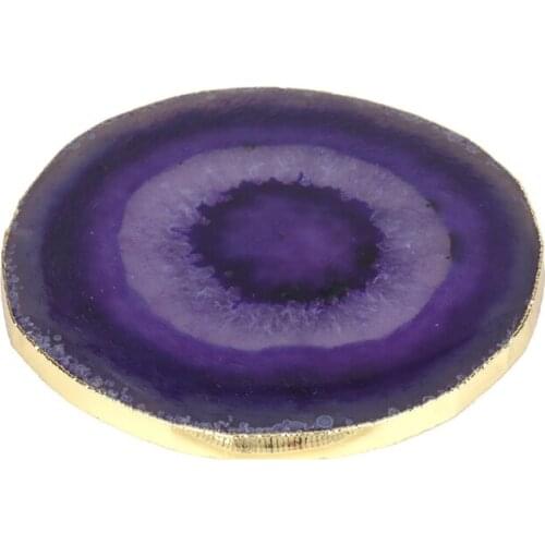 Pure Gold Color Ultra Violet Dark Purple Onyx Stone Slice Jewelry Display Tool Coaster For Drink Cupcake Home Decor Wedding Gift