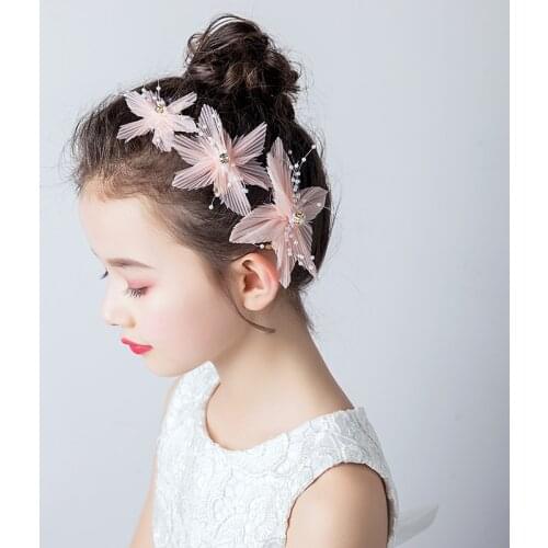 Girls' hairpins, childrens headdress, little girls head flower, pink performance hair accessories, flower princess sweet wind