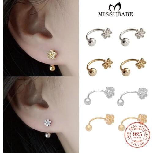 Stud-Earrings Zircon S925 Sterling Silver Screw Ball Ear Studs Piercing Smart Flower Earrings Stud Fine Jewelry for women girls