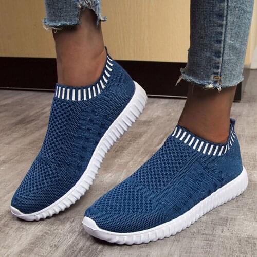 Plus Size 43 Breathable Mesh Platform Sneakers Women Slip on Soft Ladies Casual Running Shoes Woman Sport Sock Shoes Flats