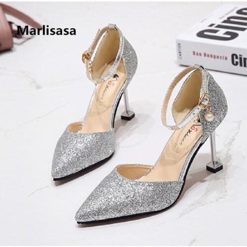 Marlisasa Femmes Hauts Talons Bridal Sexy Wedding High Heel Shoes Women Silver Party Pumps Female Golden Shining Shoes F3220