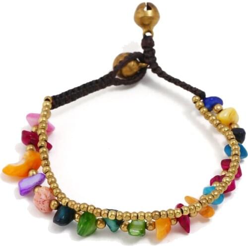 Boho Style Colorful Turquoise Bell Female Bracelet Wax Rope Hand-woven Beaded Double Beach Style Womens Bracelet Bangle Jewelry