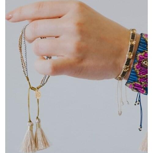 Bohemian Retro Ethnic Style Rose Gold and Silver Tassel Multi-layered Bracelet Female 2m Iron Gallstone Beaded Bracelet Women
