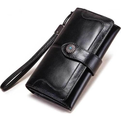 Womens Fashion Genuine Leather Wallet Long Hasp Clutch Wallets Female Designer Big Capacity Phone Pack Coin Purse Card Holder