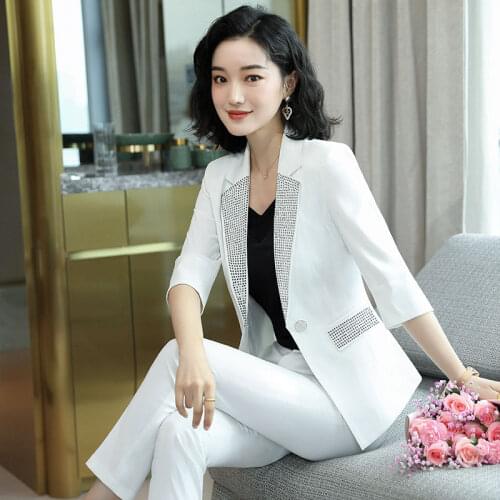 2020 New Spring Summer Office Women Formal Elegant Pants Suit Business Blazers Trouser 2 Piece Set Work Wear Plus Size 5XL Z27