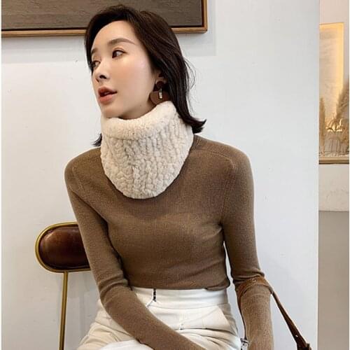 Knitted Rex Rabbit Fur Scarf Women Warm Winter Thick Real Fur Scarves Ladies Short Genuine Rex Rabbit Fur Scarf Femme