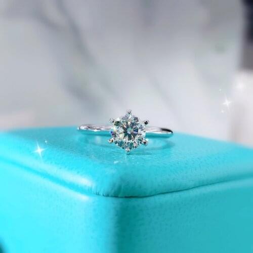 18K White Gold Real Diamond Engagement Ring Round Cut 0.8Carat H color VVS Classic 6-Prong Setting Fine Ring for Women