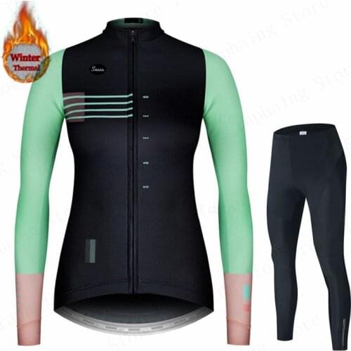 Spain 2021 Winter Cycling Clothing Women Long Sleeve Cycling Jersey Set MTB Thermal Fleece Ropa Ciclismo Mujer Bicycle Suit