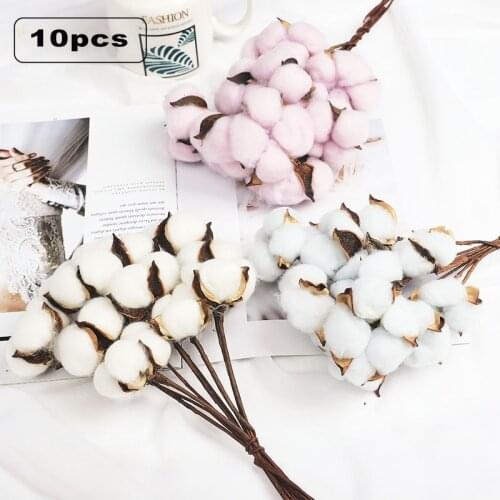 10pcs Cotton Artificial Flower Branch Bouquet Cotton Dried Flowers Home Wedding Decoration Table Single Branch Handmade Flowers