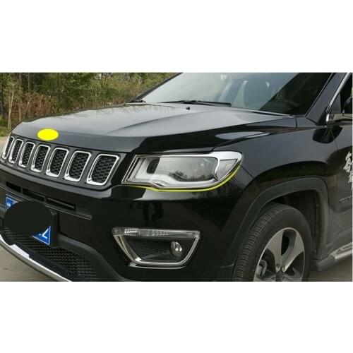 Front Chrome Head Light Lamp Cover Trims Protector For 2017-2021 Jeep Compass New Decoration Style 2PCS