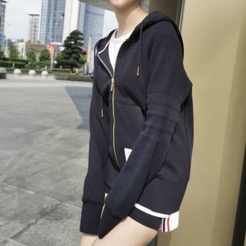 2021 Fashion Brand TB THOM Solid hooded Clothing Over Size Cotton Jacket Women Sweatshirts Hoodies Casual Sportswear Coat lady