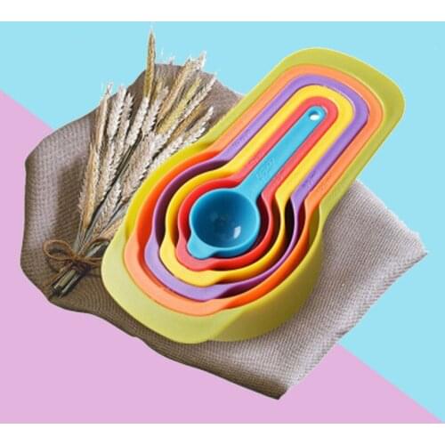 6Pcs/Set Rainbow Measuring Cup Scale Measuring Spoon Set Baking Accessories Kitchen Tools Colored Plastic Flour Measuring Spoon