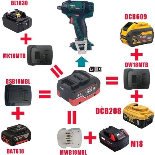 Adapter Converter MK18MTB DW18MTB BSB18MBL use Makita DeWolt Bosch Milwaukee 18V 20V Li-ion Battery on Metabo Lithium Tool BOX