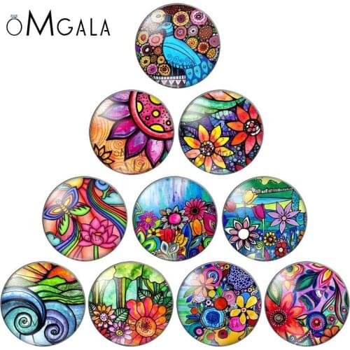 Watercolorful Sun Flowers Paintings mixed 10pcs 12mm/18mm/20mm/25mm Round photo glass cabochon demo flat back Making findings